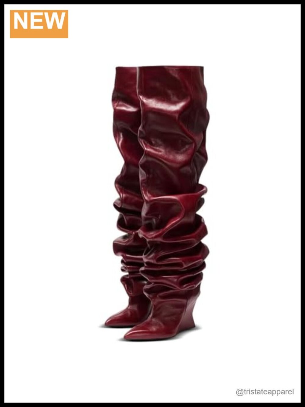 Slouched Ruched Thigh High Boots Wedge Heel Pointed Toe Wide Calf Synthetic